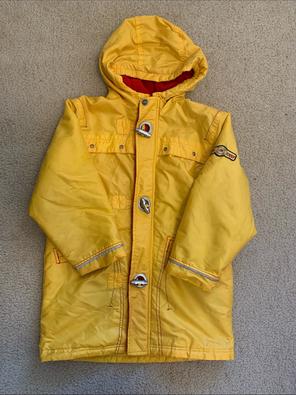 Firefighter Rain Coat Yellow Kids Hooded Carters Boys Size 7 Large Fire Chief